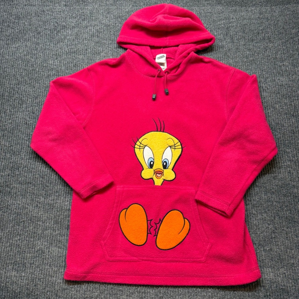 Warner Bros Studio Store Tweety Bird Pink‎ Fleece Hoodie Sweatshirt Womens Small